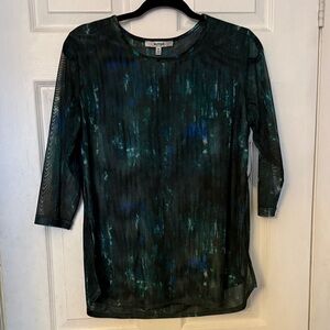 Sympli Dark Teal & Navy Sheer Abstract 3/4 Sleeve Tunic PTP 19/20